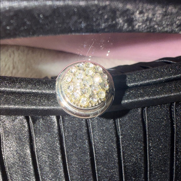 Vintage Black Pleated Satin Evening Clutch with Top Handle - Picture 5 of 7